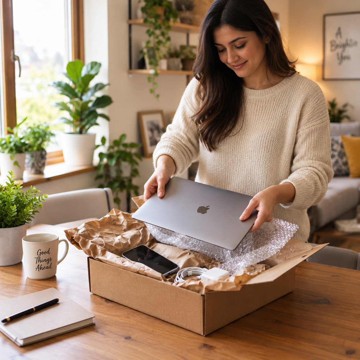 Packing electronics at home to mail in for cash